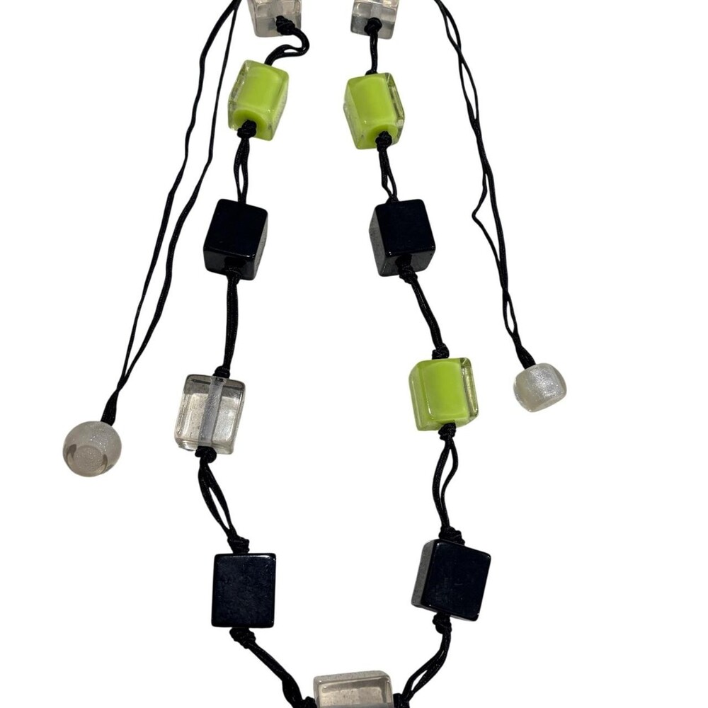 Black Lime Green and Clear Cube Bead Necklace